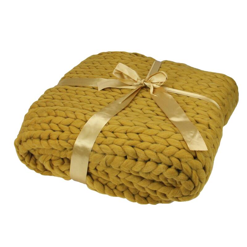 Golden Mustard Cable Knit Plush Throw Blanket 50 x 60