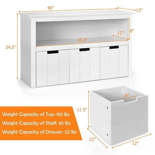 Costway Kid Toy Storage Cabinet 3 Drawer Chest w/Wheels Large Storage - See Details