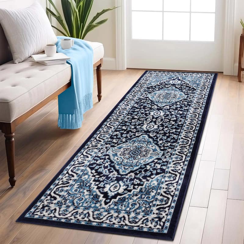 Superior Glendale Floral Medallion Indoor Area Rug - 2' 7" x 10' - Blue