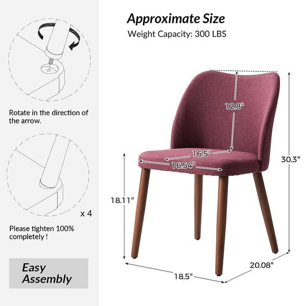 dimension image slide 7 of 9, HULALA HOME Melisa Upholstered Solid Wood Dining Chair Set of 6