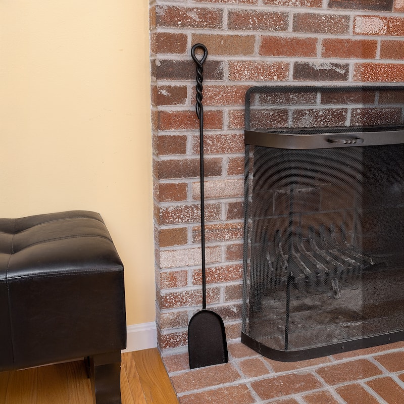 Achla Designs Extra Long Rope Design Fireplace Shovel, 36 Inch Tall, Black