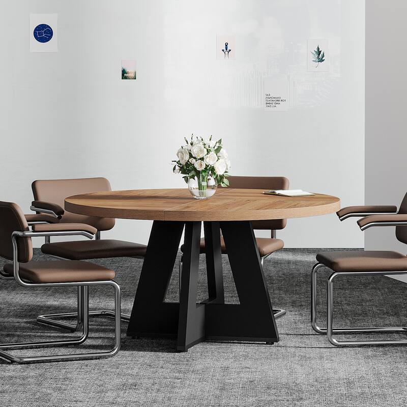 47" Round Conference Table Meeting Room Table with Thickened Top Wood Base Modern Training Desk for Conference/Seminar Room