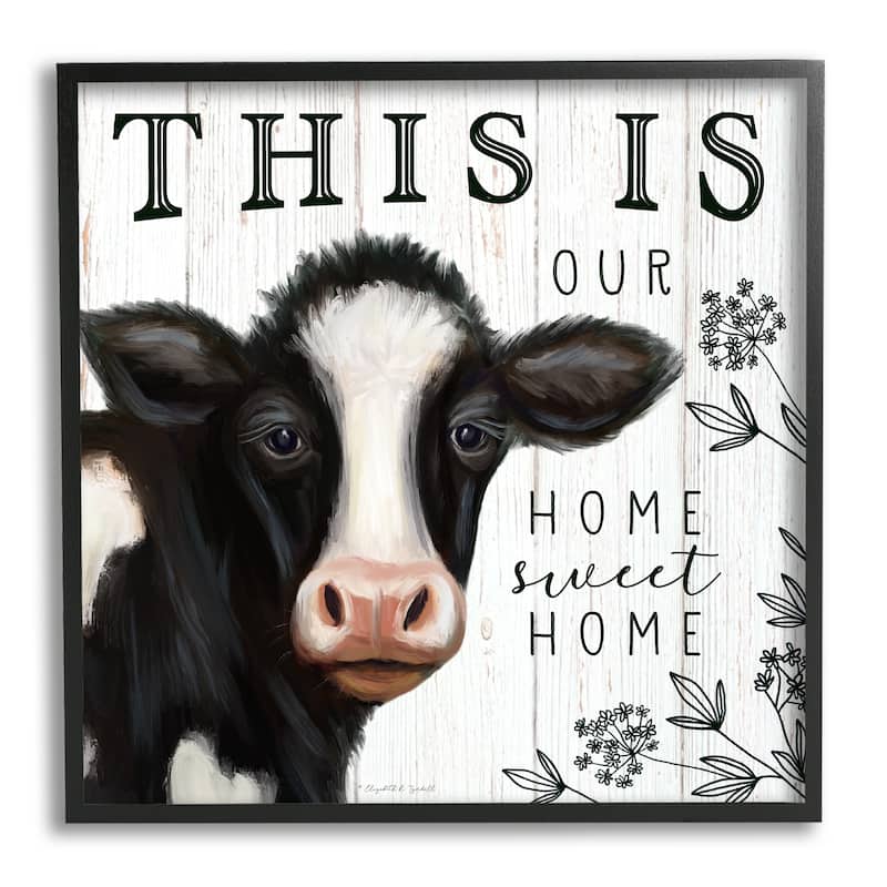 Stupell Our Home Sweet Home Phrase Dairy Farm Cow Framed Wall Art - Black