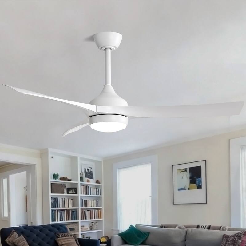 52 inches Indoor/Outdoor Ceiling Fan with Light Kit and Remote Control,DC Motor,3 CCT LED Dimmable for Bedroom Living Room Patio - White