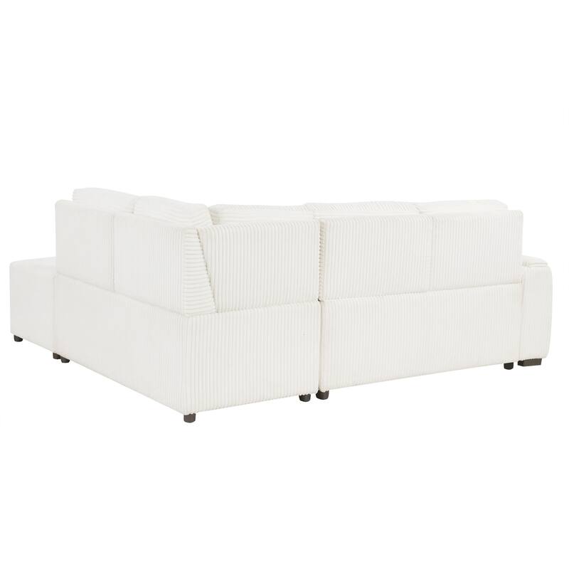 94" Convertible L-shaped Sectional Sofa with Pull-out Bed, Movable Ottoman and Stool, Storage, Cup Holder, and USB Ports