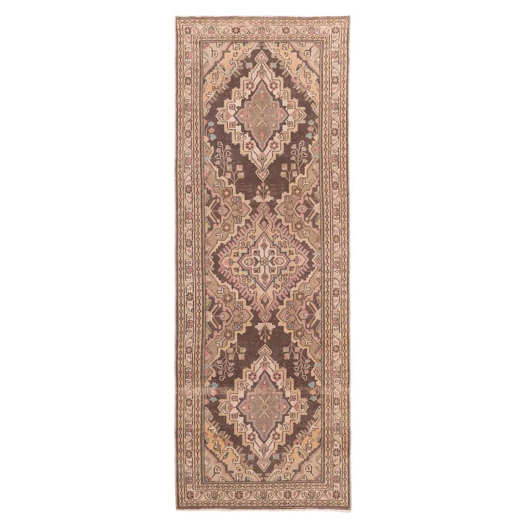 ECARPETGALLERY Hand-knotted Antalya Vintage Brown Wool Rug - 3'6 x 10'2