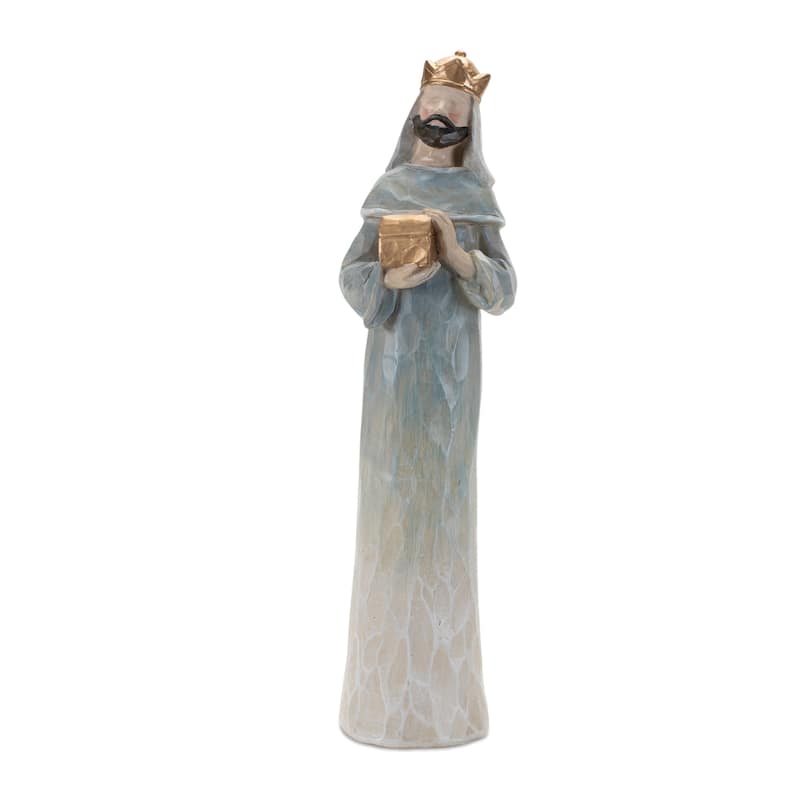 9-Piece Modern Nativity Scene Set with Polyresin Figurines in Beige and Gold for Christmas Decor - 3”H, 11.75”H
