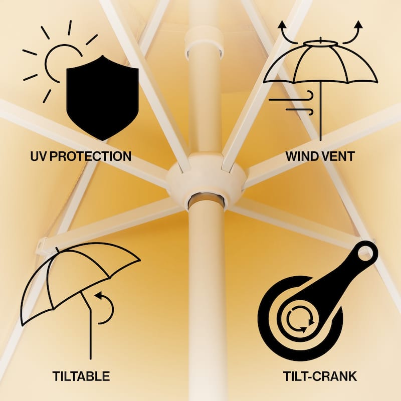 9ft Tassel Patio Umbrella Auto-Tilt, Crank , by JONATHAN Y
