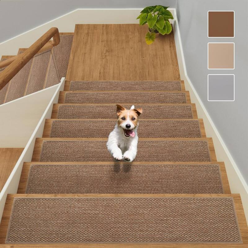 15pcs Upgraded Self Adhesive Backing Non Slip Stair Carpets, Linen Stair Treads for Indoor 30x8 in - 6' x 7'
