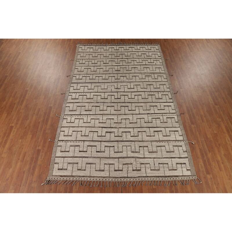 All-Over Moroccan Modern Area Rug Hand-Knotted Wool Carpet - 8'0" x 12'1"
