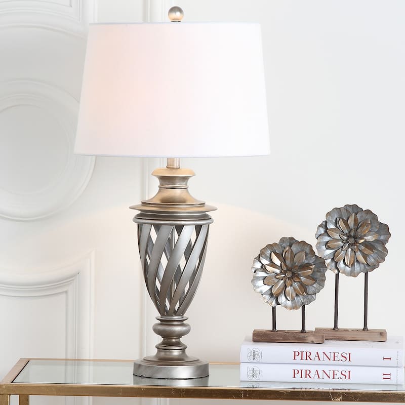 SAFAVIEH Lighting Tarsha 29-inch Urn Antiqued Silver Table Lamp (Set of 2) - 15"x15"x28.5" - 15Wx15Dx29H