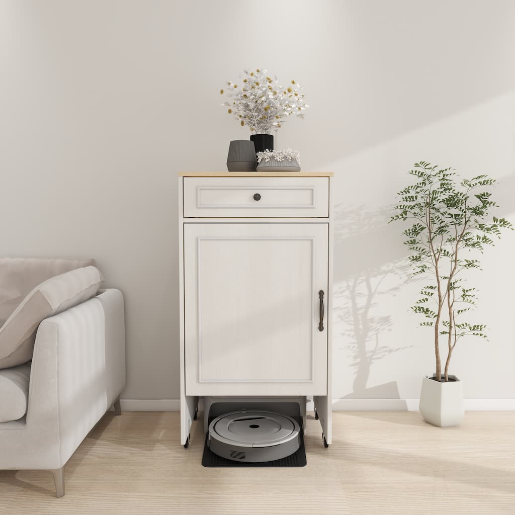 Anmytek Robot Vacuum Storage Cabinet with Drawer and Wheels Adjustable Charging Station Organizer