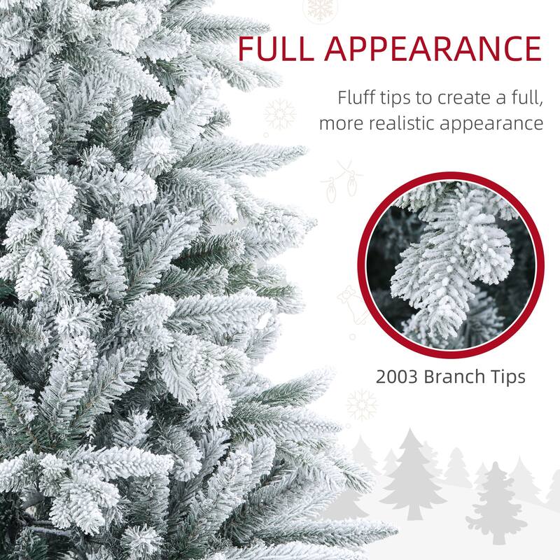 7FT/8FT Snow Flocked Christmas Tree with Realistic Branch Tips and Metal Stand