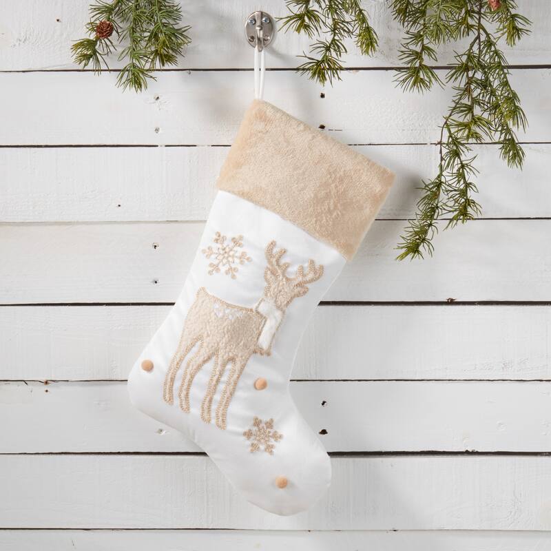 Festive Whimsy Reindeer Stocking - Ivory