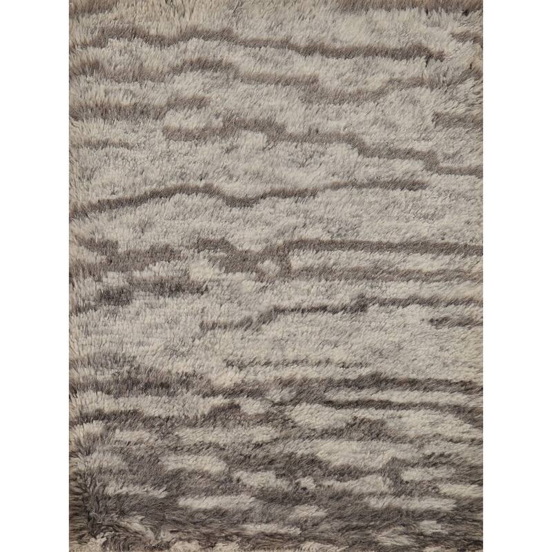 Abstract Moroccan Indian Accent Rug Handmade Beige Wool Carpet - 2'0"x 3'0"