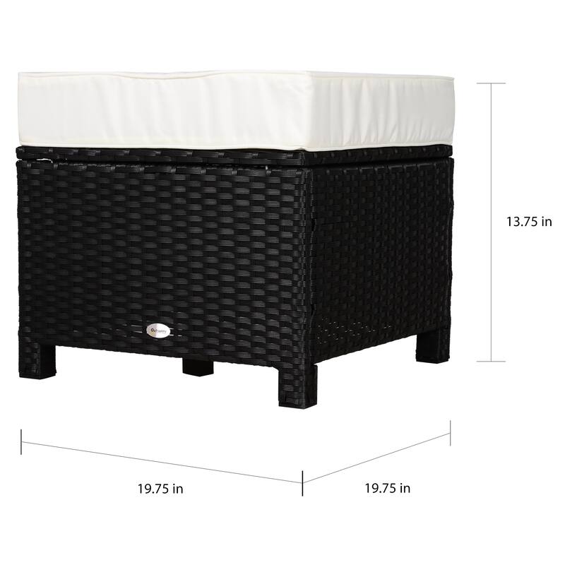 Outsunny Modern Rectangle Rattan Wicker Ottoman Footrest with Removable Cushion and Modern Design for Outdoor/Indoor Use