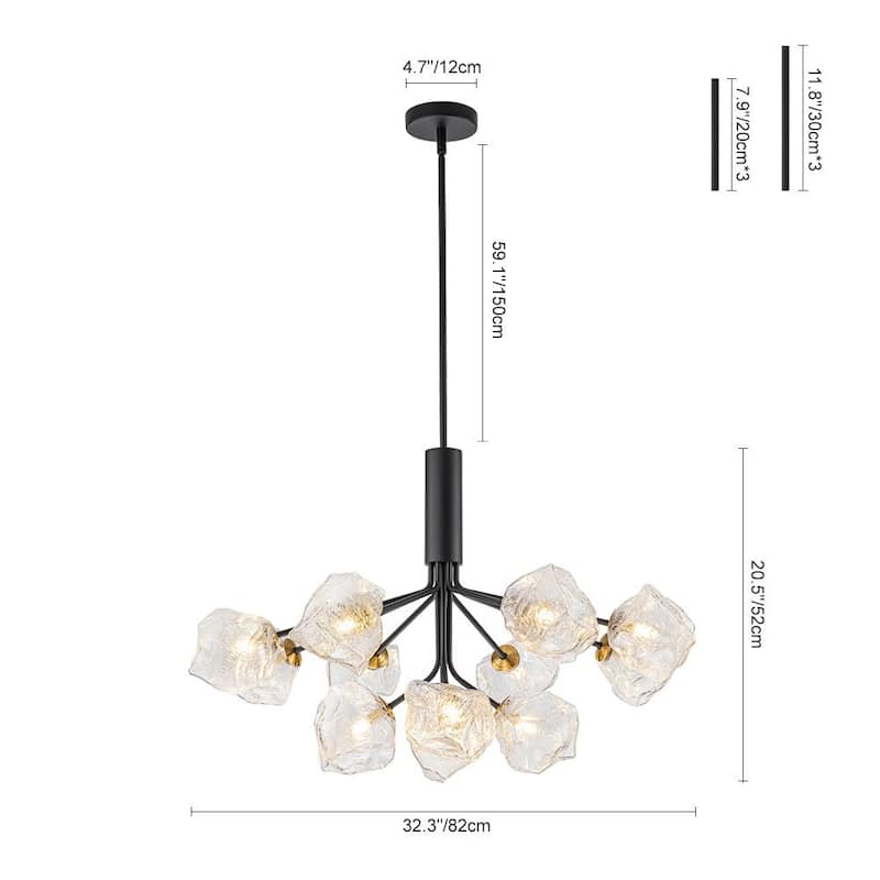 Black and Gold Clear Rock Glass Sputnik Chandelier