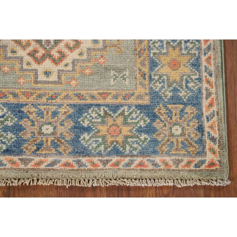 Green Kazak Foyer Rug Handmade Wool Carpet - 2'1" x 3'0"