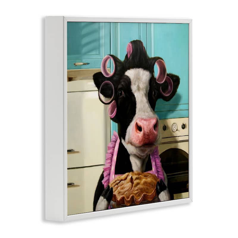 Stupell Glamorous Farm Cow Baking Pie Hair Rollers Framed Wall Art - Blue