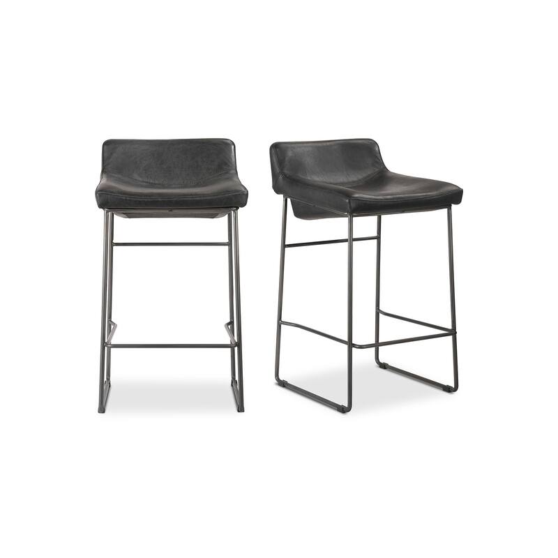 NADAAL STUDIOS Orson, Counter Stool With Top Grain Leather, Set of Two - 17"W x20"D x32"H - Black