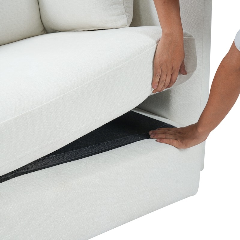 Christopher Knight Home - Contemporary 116.5" Upholstered Curved 3-Seater Sofa with Movable Cushions and 2 Throw Pillows