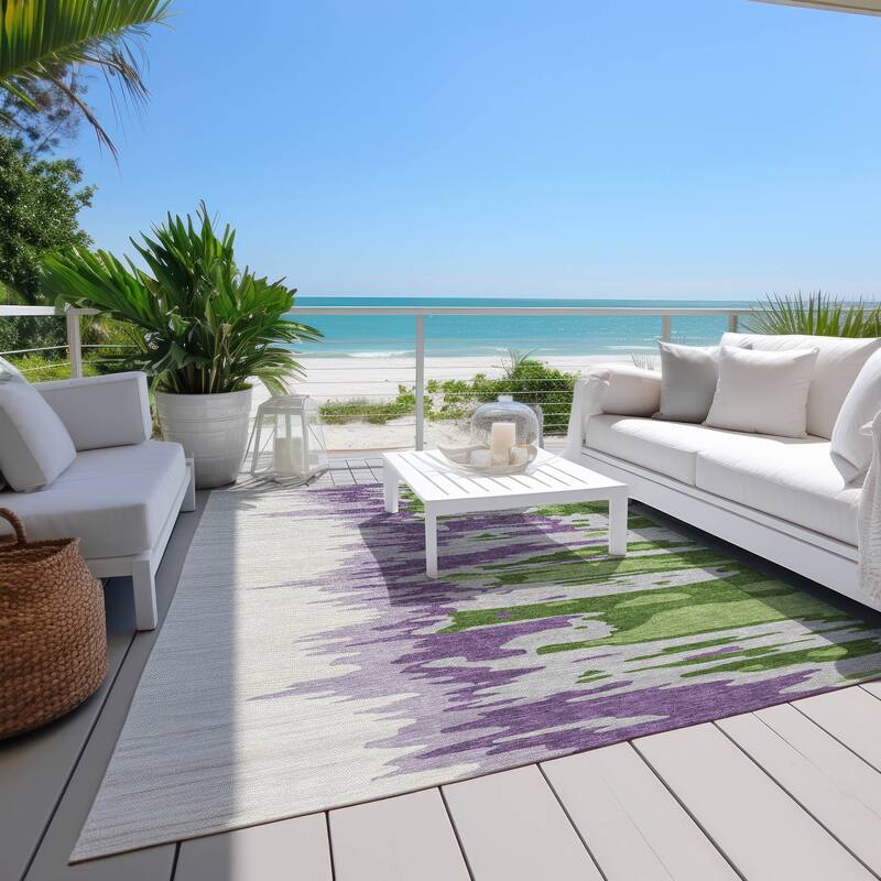 Machine Washable Indoor/ Outdoor Brushstrokes Ombre Chantille Rug