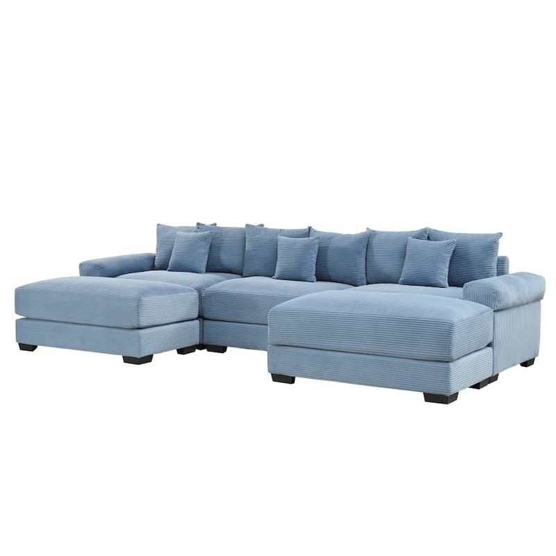 129.9" Oversized Modular Corduroy Cloud Sectional Sofa Set with Ottomans