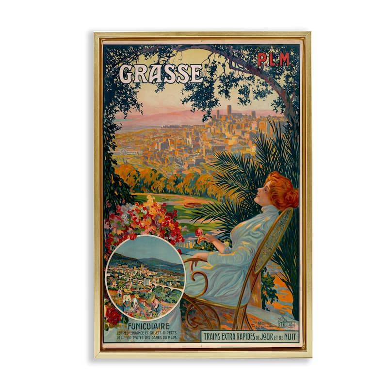Stupell Vintage Grasse Advertisement Framed Floater Canvas Wall Art Design By Marcus Jules - 17 x 25 - Gold
