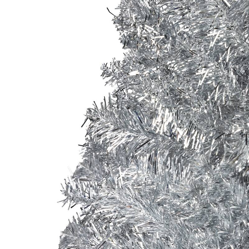 Artificial Tinsel Christmas Tree - 7' - Silver - Unlit - 7 Foot