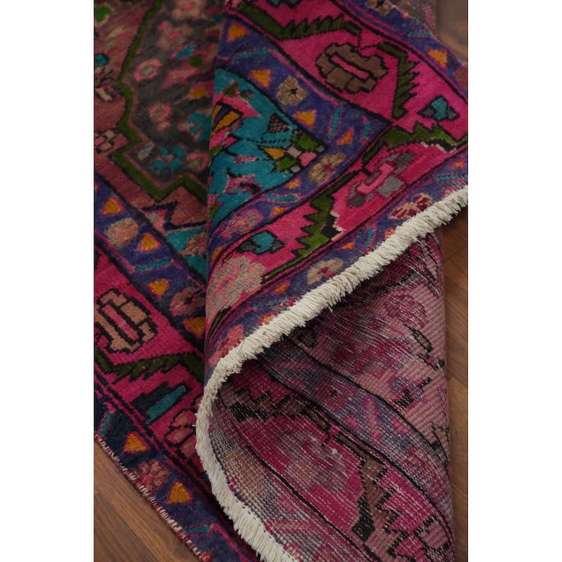 Hand Knotted Oriental 100% Wool Carpet Traditional Geometric Pink Ardebil Runner Rug - 10' 6'' X 3' 0''