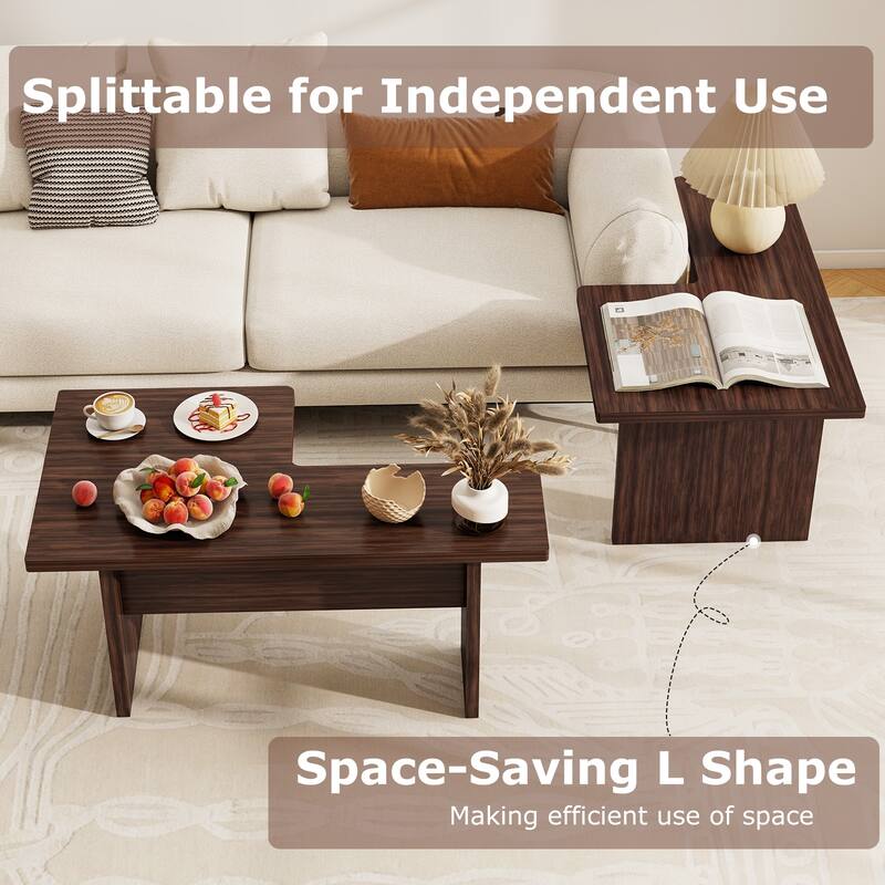 Gymax Modular Coffee Table Set of 2 L Shaped Center Tables for Home