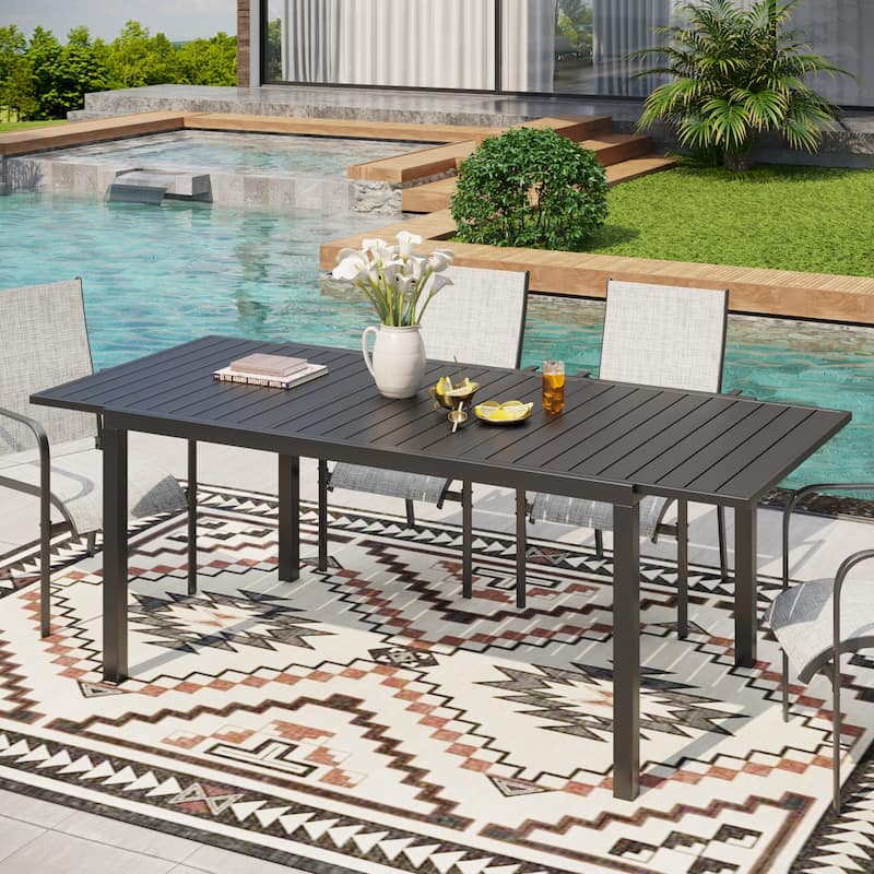 5/7/9-Piece Outdoor Patio Dining Set with Stackable Textilene Chairs and Slatted Table, Furniture with Adjustable Umbrella Hole