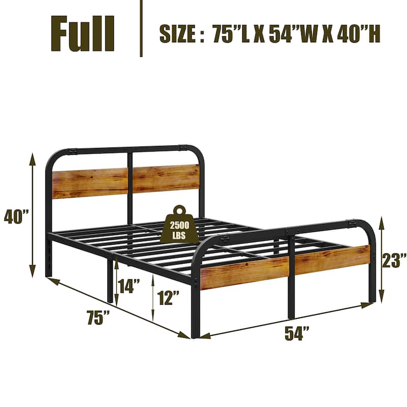 Heavy Duty Bed Frame with Wooden Headboard and Footboard, Noise-Free, Easy Assembly