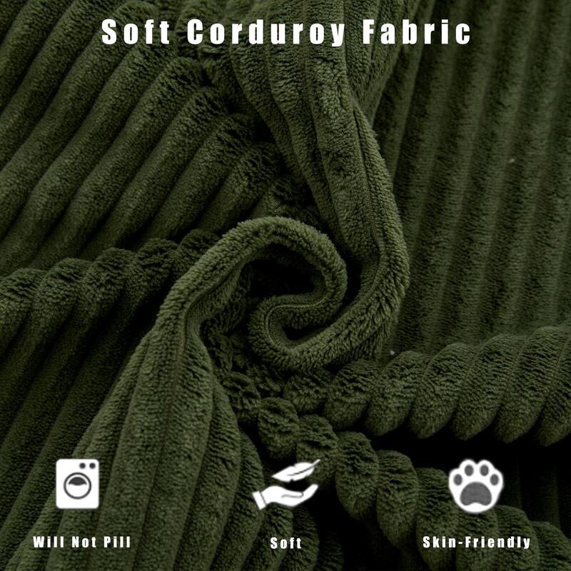 Convertible Corduroy Sleeper Loveseat Sofa Bed 3 Seater Floor Folding Couch with 5 Pillows, Cup Holders and Side Pockets