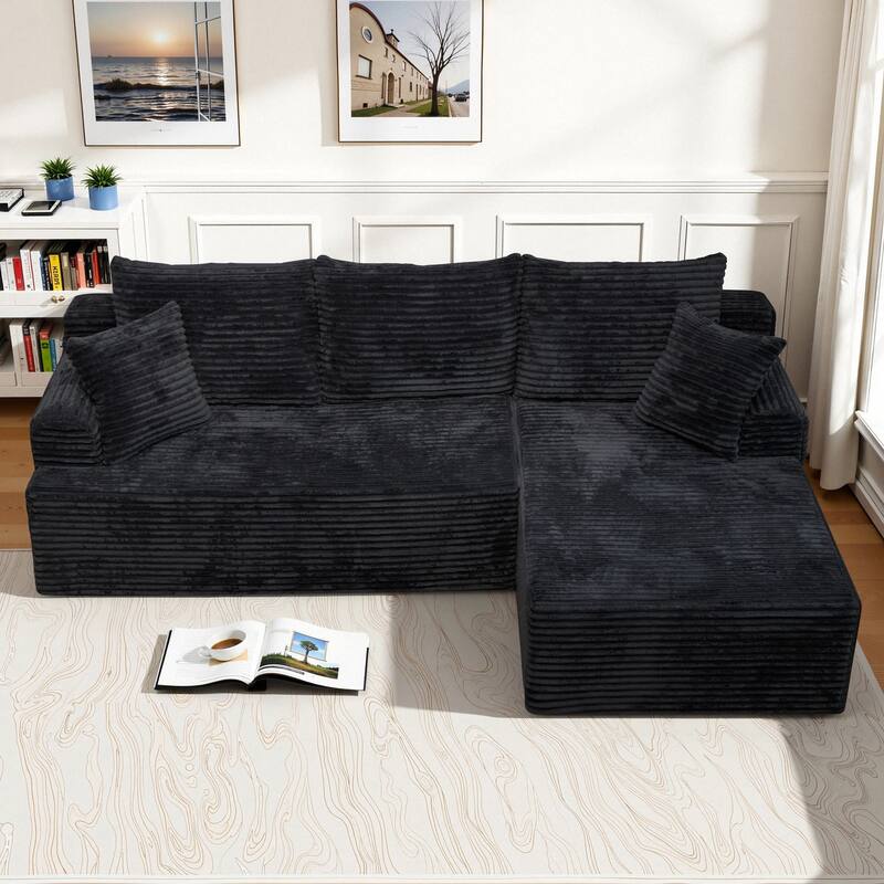 L-Shaped Corner Sectional Sofa Set with Side Chaise Lounge, Soft Foam Cushion Modular Sofa Corduroy Leisure Couch