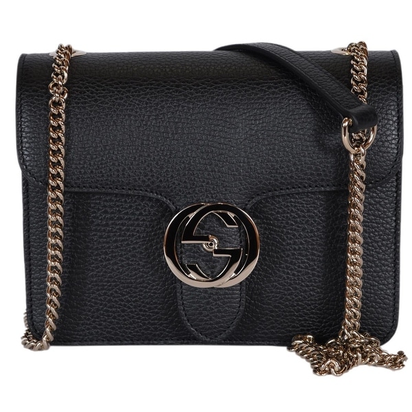 Shop Gucci Women&#39;s Black Leather 510304 Interlocking GG Crossbody Purse Handbag - 7.75&quot; x 6&quot; x 3 ...