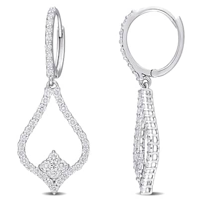 Miadora 18k White Gold 5/8ct TDW Diamond Open Hoop Clustered Leverback Drop Earrings