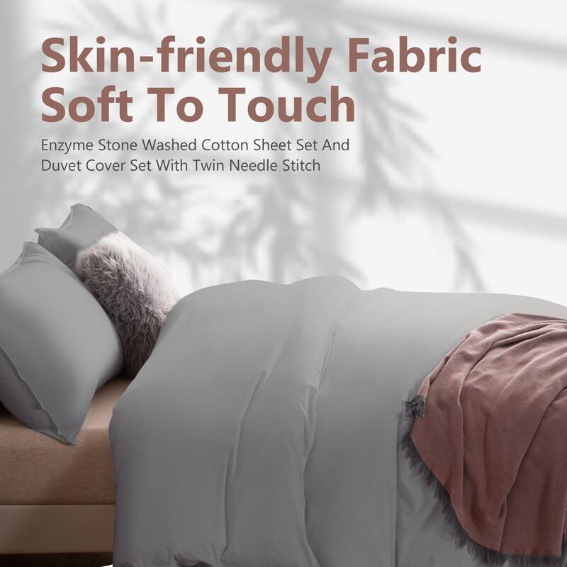 100% Cotton Enzyme Stone Washed Bed Duvet Cover Set