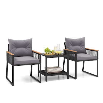 Gymax 3 PCS Patio Furniture Set PE Rattan Wicker Chairs w/ 2 Tier