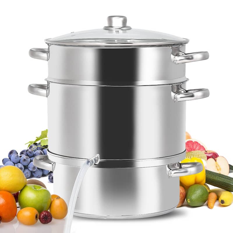 Gymax 11-Quart Stainless Steel Fruit Juicer Steamer Stove Top w/ - 12''x 12''x 14'' - Silver - 12''x 12''x 14''