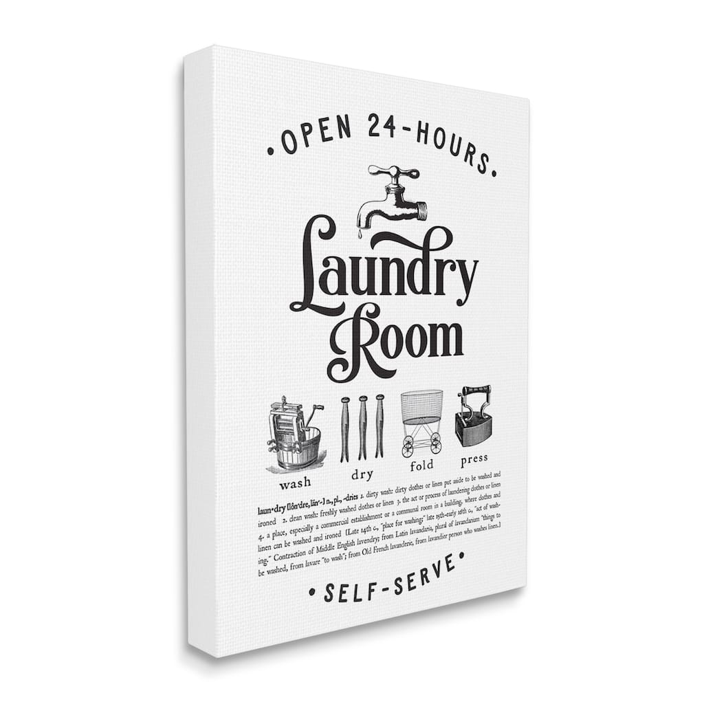 Stupell Vintage Laundry Room Definition Wash Dry Fold Canvas Wall Art - White