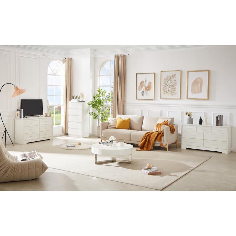 Modern Drawer Dresser Clothes Organizer with 7 Drawers Metal Handle Anti-Tip Device, for Living Room Bedroom Hallway, White