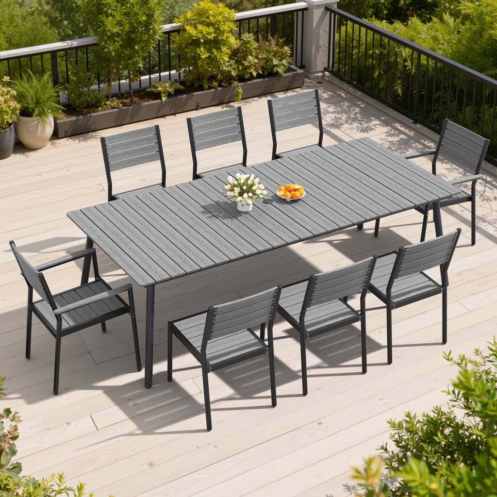 7/9-Piece Furniture Set Outdoor Patio Aluminum Dining Table and Stackable Chairs