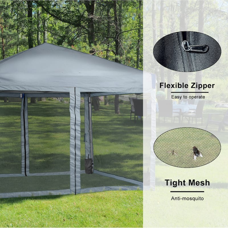 Aoodor 12'x12' Pop Up Canopy Tent with Removable Mesh Sidewalls, Portable Instant Shade Canopy with Roller Bag