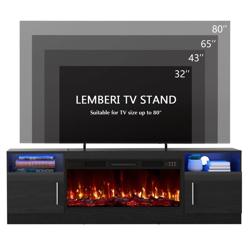 Bossin 70" Fireplace TV Stand with 36" Electric Fireplace, TV Stand for TVs Up to 80", 16 Colors LED Lights/Entertainment Center