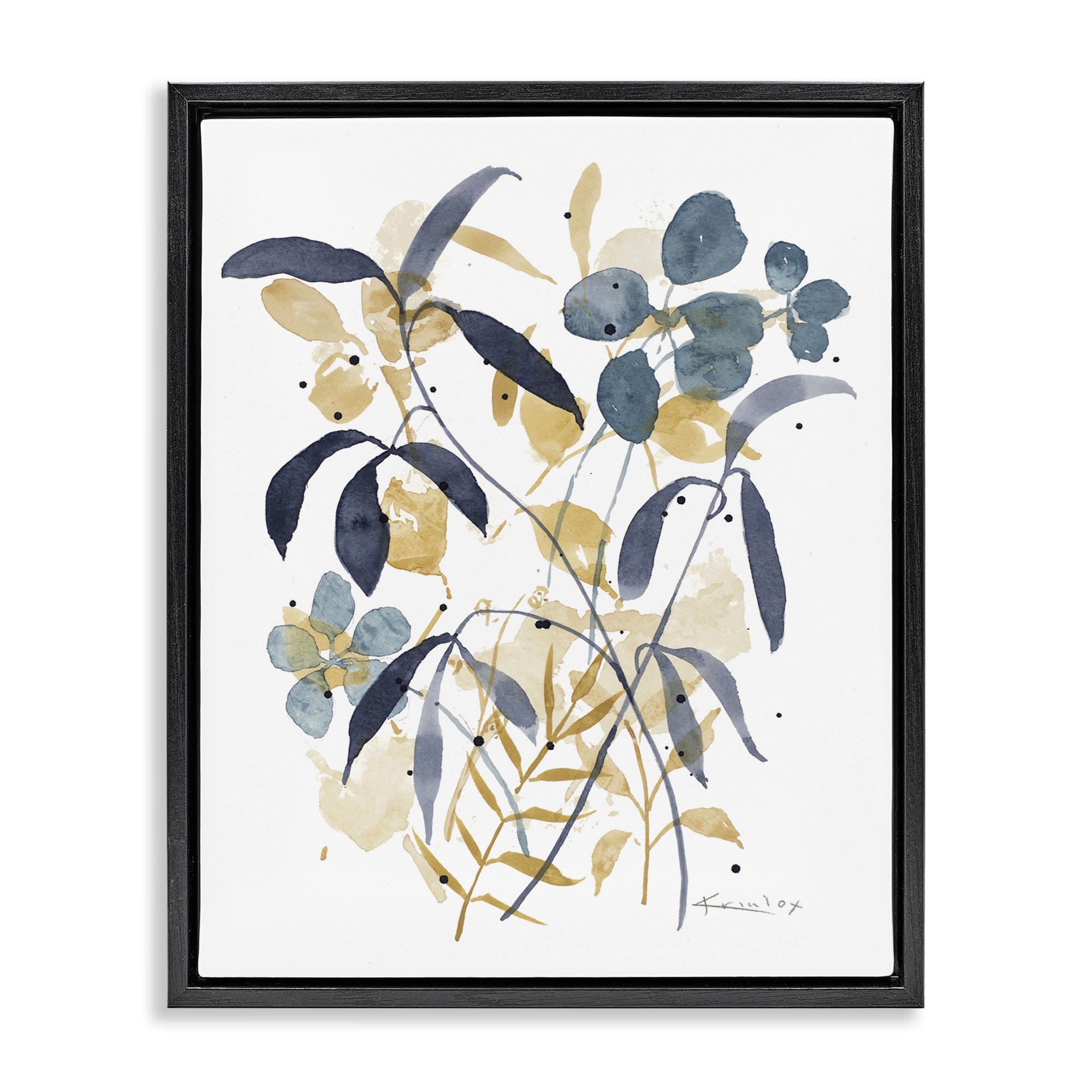 Stupell Blue & Yellow Plant Impressions Framed Floater Canvas Wall Art Design By Krinlox