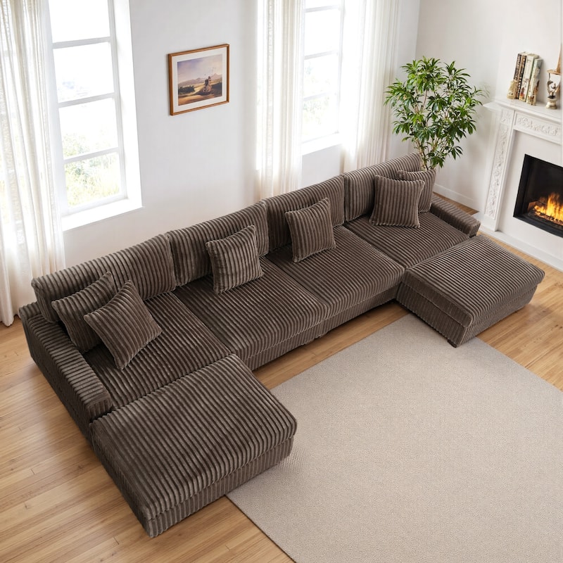 Anne 150" W Upholstered Plush Corduroy Modular Sectional Sofa