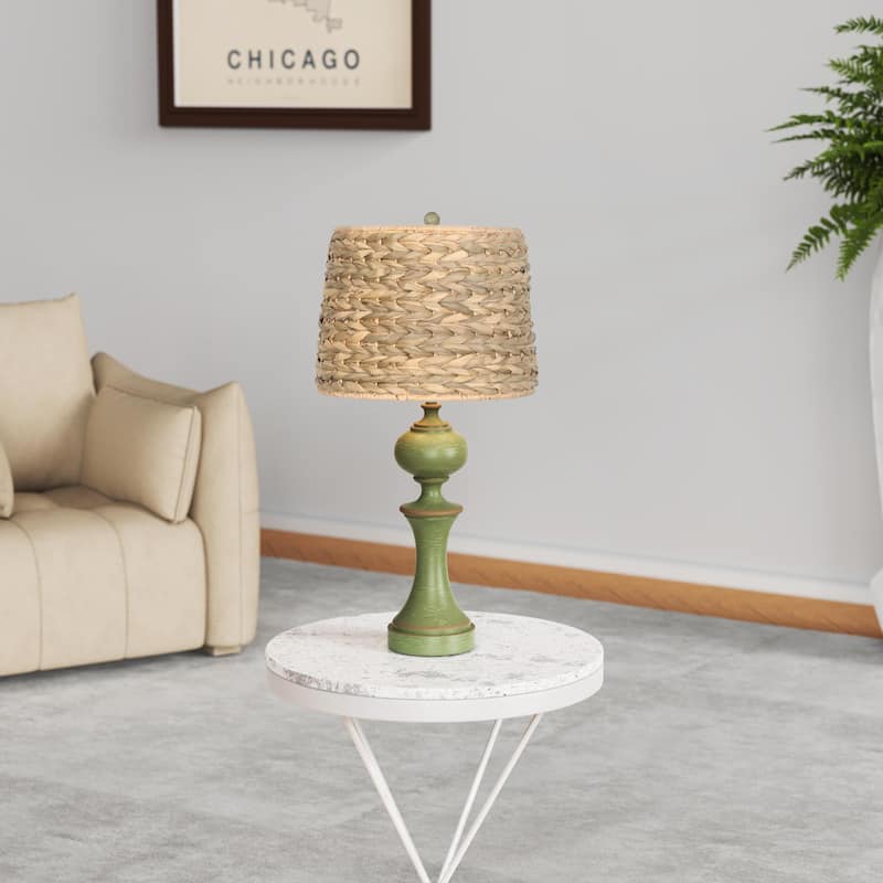 1-Light Rattan Retro Green Table Lamps