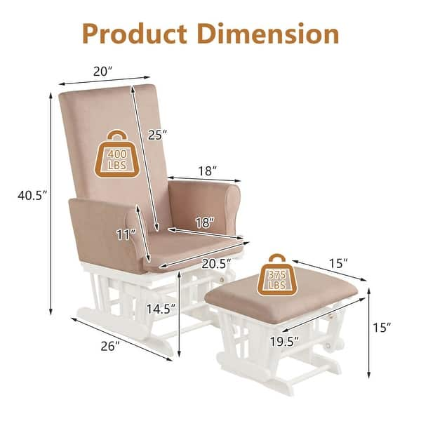 dimension image slide 1 of 3, Gymax Glider and Ottoman Cushion Set Wooden Baby Nursery Rocking Chair - See Details