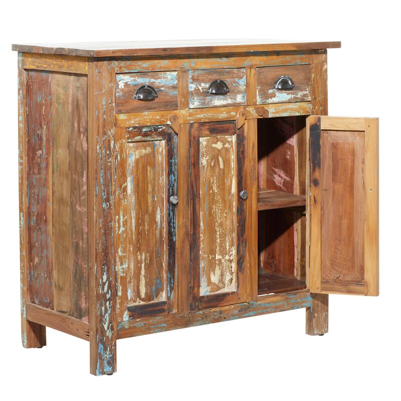 Wood Handmade 3 Door and 3 Drawer Cabinet - Brown - Roche River Decor - 18"Wx36"Lx36"H
